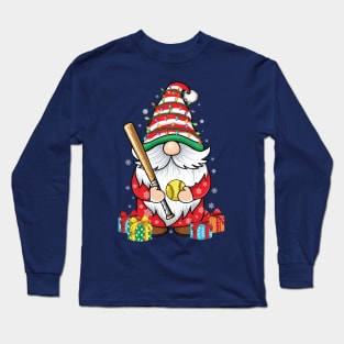 cute gnomes softball lover's funny Christmas gnome softball Long Sleeve T-Shirt